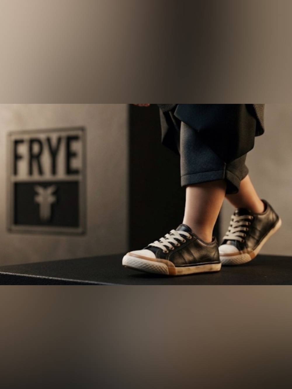 Authentic Frye factory distressed black leather sneakers sz 10 little boys